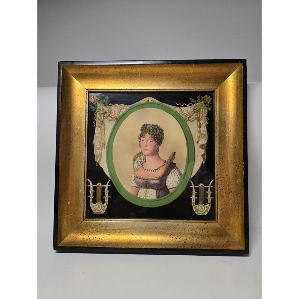Antique Verre Eglomise Reverse Glass‎ Portraits Josephine Bonaparte Picture